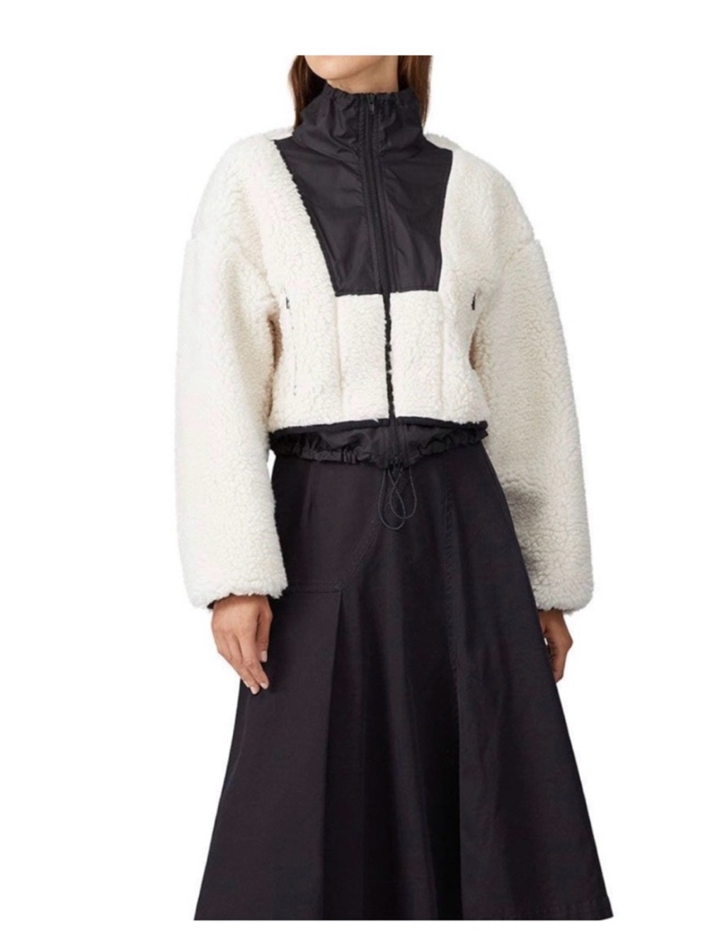 3.1 PHILLIP LIN Cream Sherpa Zip-Up Cropped Jacket. Wool Blend. Size Medium.